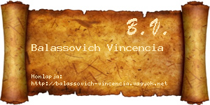 Balassovich Vincencia névjegykártya